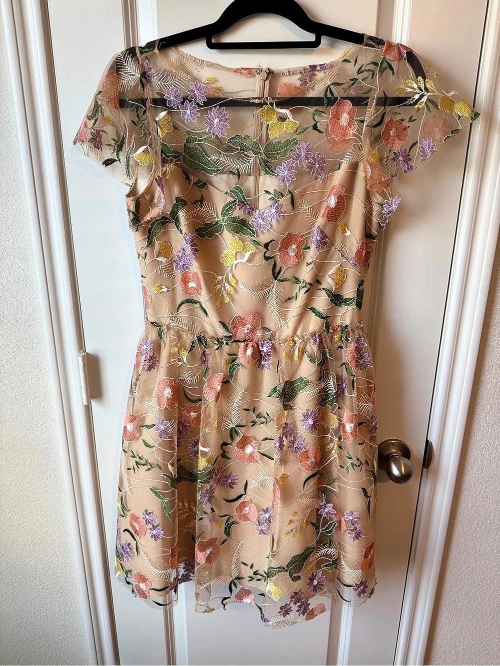 Shoshanna Floral Embroidered Mini Dress in Beige